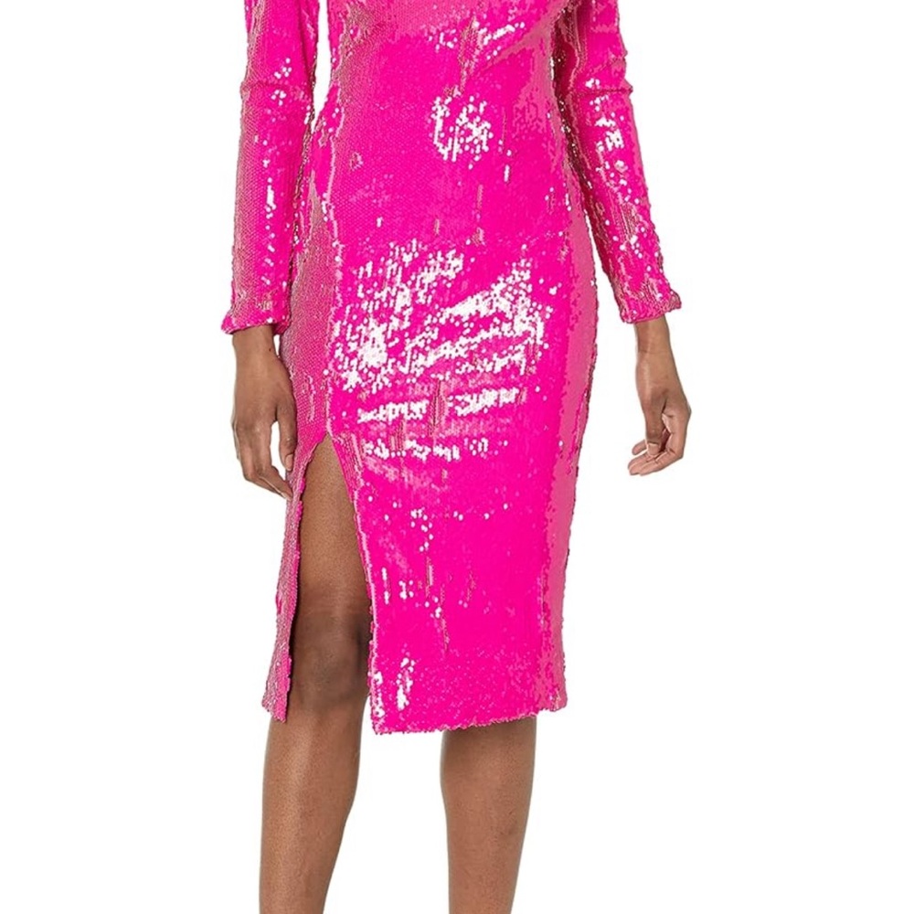 Dress the Population fuchsia Pink Embellished sequin Long Sleeve Gown